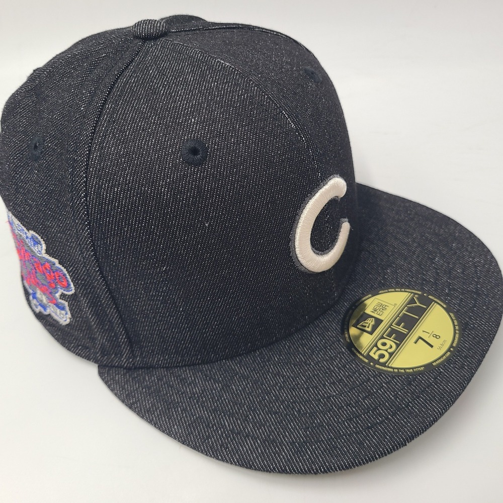 Chicago Cubs Hat Fitted 7 1/8 New Era 59Fifty Black Denim MLB World Series 1908